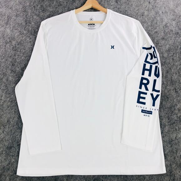 NWOT Hurley Mens Shirt XL White Blue Long Sleeve Performance Stretch Polyester - Picture 1 of 9
